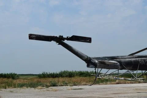 Old helicopter spraying fields Stock Photos