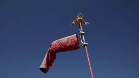 Old Helipad Windsock Of Ship. Wind Indicators On Background Of Sea And Sky. Stock Footage 252203622