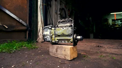 An old high-pressure diesel pump from a tractor Stock Footage 335207830
