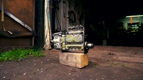 An old high-pressure diesel pump from a tractor 스톡 동영상 335207835