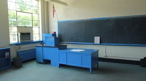 Old High School Classroom with Chalkboard, Teacher's desk and Lectern Stock Footage 52438715