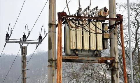 Old high voltage transformers Stock Photos