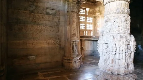 Old Hindu Sas-Bahu Temple in Rajasthan, near Udaipur, India. Beautiful Anci.. Stock Footage 74552525