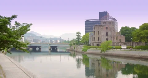 Old Hiroshima dome on the river Hiroshima city Japan  스톡 동영상 63432164