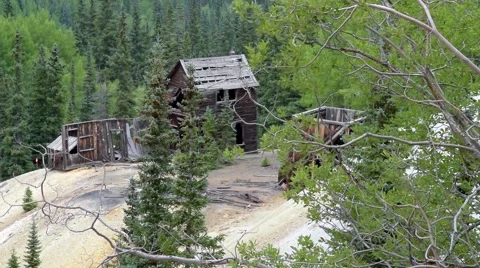 Old historic mining ruins high up in the mountains. Stock Footage 53373870