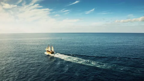 Old Historic Ship Sailing In Ocean Stock Footage 221647963