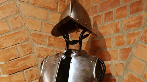 Old historical medieval iron knight armor for ancient warriors protection Stock Footage 274437053