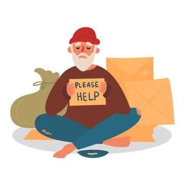 Old homeless beggar is asking for help in the city Stock Illustration
