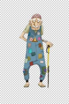 Old homeless man in patched up clothing Stock Illustration