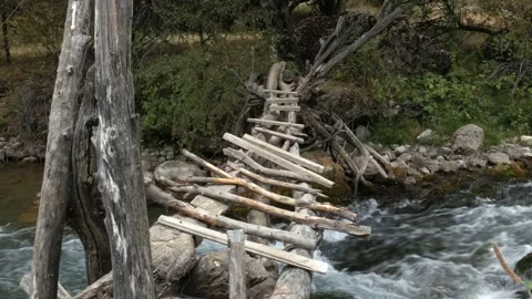 An old homemade bridge Stock Footage