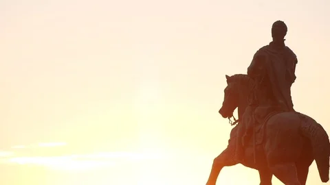 Old horse statue sunset 2 Stock Footage 78675833