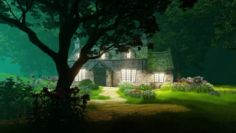 An old hotel in a magical misty forest. Stock Footage 321962458