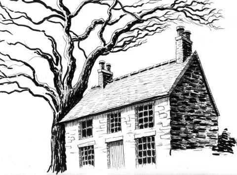 Old house and tree Stock Illustration