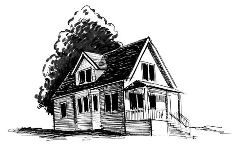 Old house and tree Stock Illustration