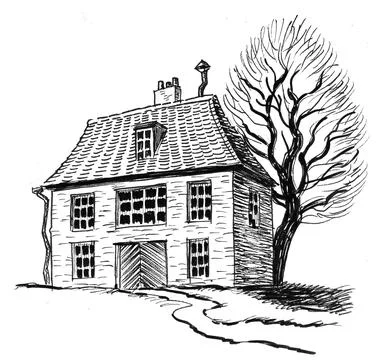 Old house and tree Stock Illustration