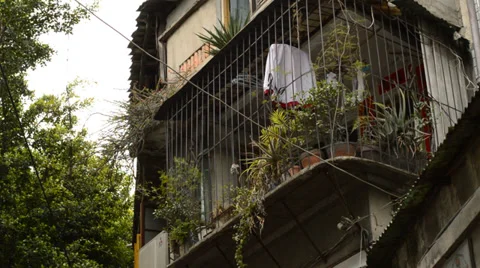 Old house balcony Stock Footage 35440566