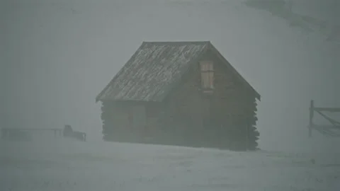 Old House in Blizzard on American Plain Stock Footage 313385296