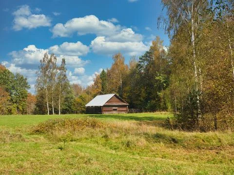 Old house on the edge of the forest Stock Photos