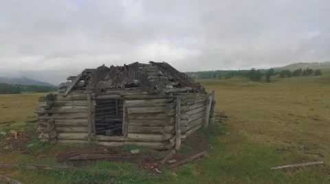 Old House On The empty Field. Stock Footage 58089246