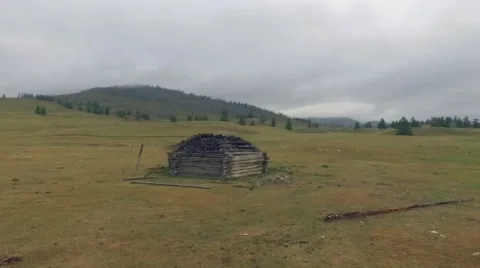 Old House On The empty Field. Stock Footage 58089349