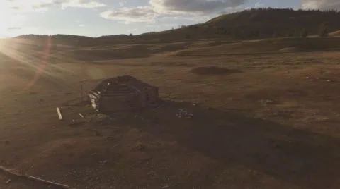 Old House On The empty Field. Stock Footage 58145566