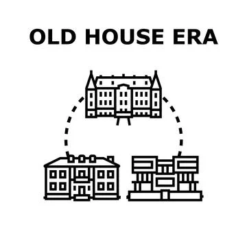 Old house era development and residential building evolution Stockillustratie