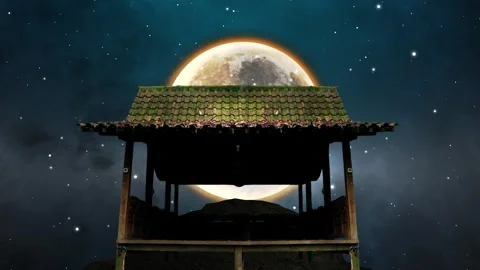 Old House with full moon background Video stock 300061001