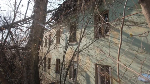 Old house garbage dump abandoned house broken Windows3 Stock Footage 127839412