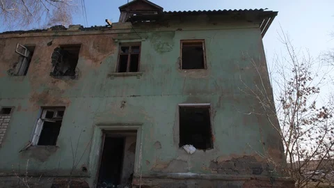 Old house garbage dump abandoned house broken Windows7 Stock Footage 127839702
