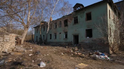 Old house garbage dump abandoned house broken Windows8 Stock Footage 127839858
