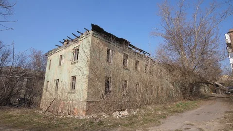 Old house garbage dump abandoned house broken Windows Stock Footage 127890682