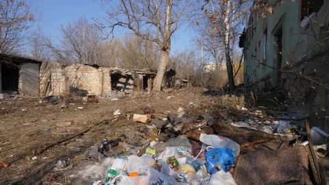 Old house garbage dump abandoned house broken Windows6 Stock Footage 127891330