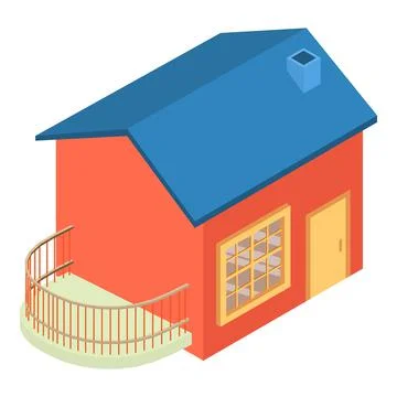 Old house icon isometric vector. Old little one story building with terrace icon Ilustración de archivo