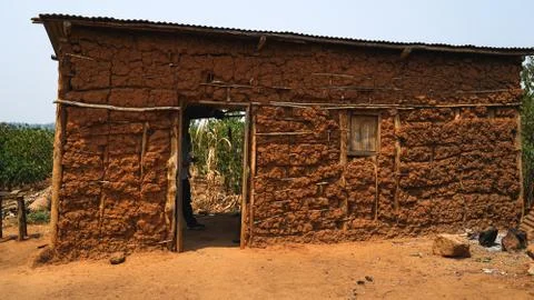 Old house in Kigali, Africa, made of clay and hay Stock Photos