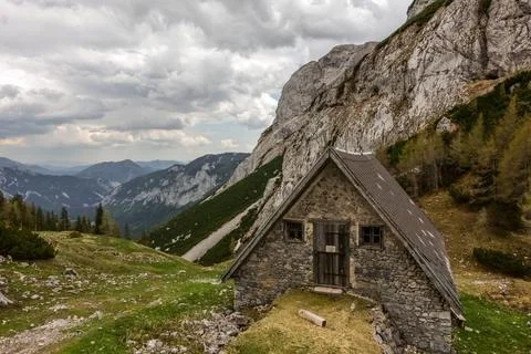 Old house made of stones while hiking Stock Photos
