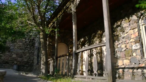 Old House Next to a Stone Wall in the Country Stock Footage 53232641
