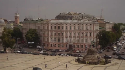 Old House on Sofia Square, Exterior of Sophia Cathedral in Kiev Distantly, Stock Footage 52350717