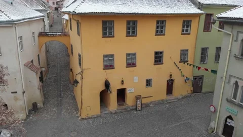 The old house in which, according to legend, Count Dracula was born. Sighisoara Stock Footage 165754797