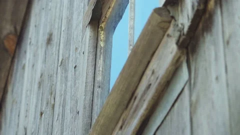 Old house window view from below / Hand held Vídeo Stock 130886008