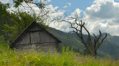 Old House,movement of cloud in Mountains (Timelapse) Stock Footage 26120330