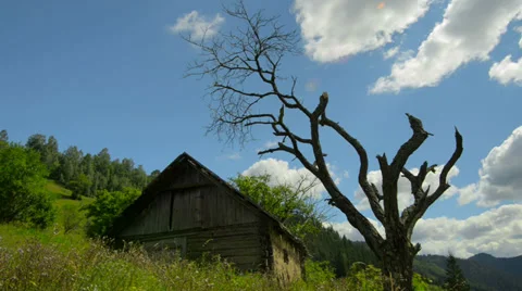 Old House,movement of cloud in Mountains (Timelapse) Stock Footage 36973659