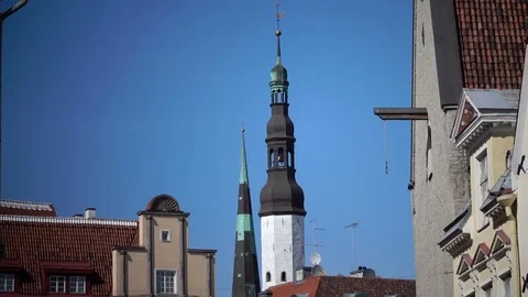 Old houses on the Old city streets. Tallinn. Estonia Stock Footage