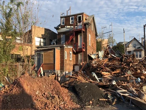 Old houses in the process of being torn down Stock-Footage 80806084
