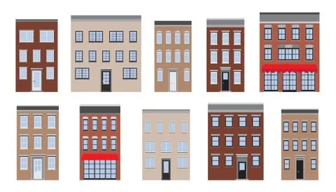 Old houses set. Vector flat lay illustration Stock Illustration