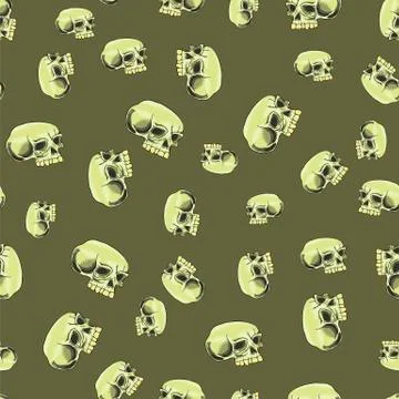 Old Human Skull Seamless Pattern Stock Illustration