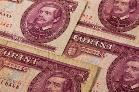 Old hungarian  banknotes on the table Stock Photos