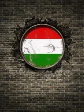 Old Hungary flag in brick wall Stock Illustration