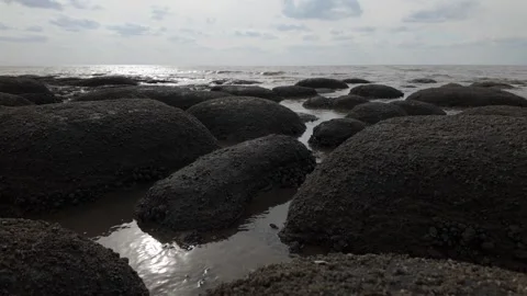 Old Hunstanton rocks by the cliff Stock Footage 332844541