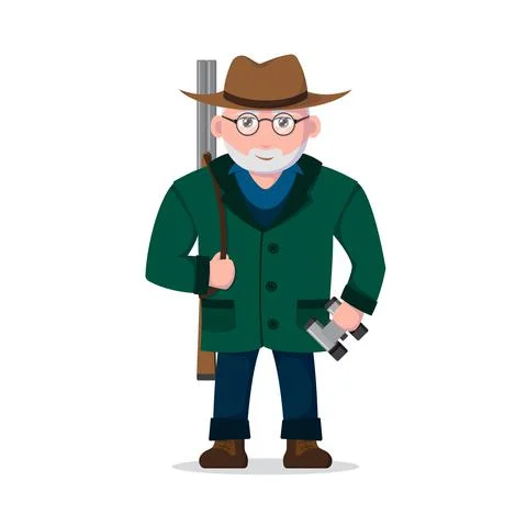 Old hunter character Stock Illustration