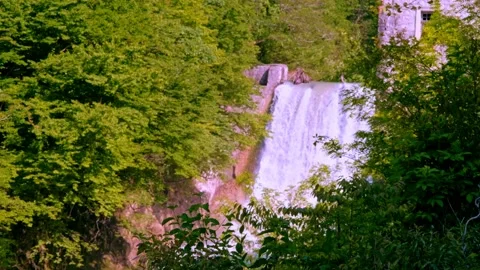 Old hydroelectric dam on river waterfalls, power plant Stock Footage 234958813
